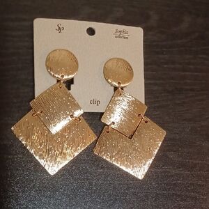 Gold Textured Clip On Earrings